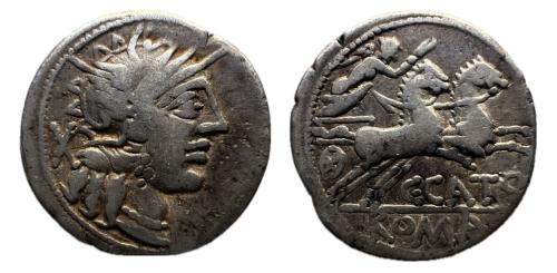 211 - Porcia. C. Porcius Cato. Denario. 123 a.C. Taller Auxiliar de Roma. (Ffc-1050). (Craw-274/1).