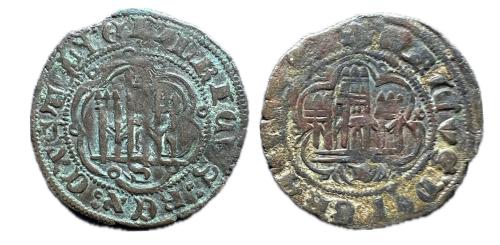 494   -  Lote de 2 blancas medievales de Enrique II. Burgos y Sevilla.