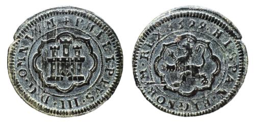 522 - Felipe III (1598-1621). 4 maravedís. 1599. Segovia. (Jarabo-Sanahuja-C20)