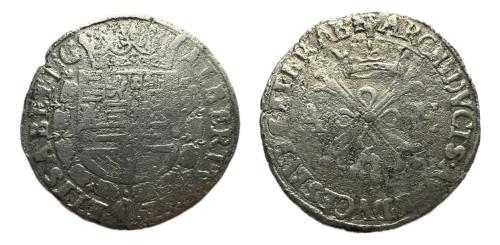 524 - Alberto e Isabel (1598-1621). 1 real (1/8 de patagón). Sin fecha. Amberes. AE. (Vanhoudt-595AN).