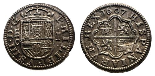 526 - Felipe III (1598-1621). 1 real. 1607. Segovia. C. (Jarabo-Sanahuja B-315)