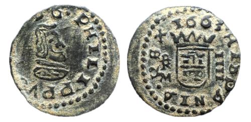 533 - Felipe IV (1621-1665). 4 maravedís. 1663. Trujillo. M. (Jarabo-Sanahuja-M769)
