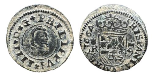 553   -  Felipe IV (1621-1665). 16 maravedís. 1664. Coruña.