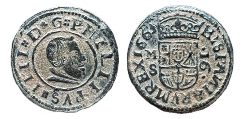 554   -  Felipe IV (1621-1665). 16 maravedís. 1663. Madrid.