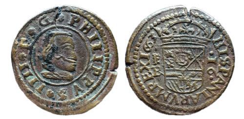 557 - Felipe IV (1621-1665). 16 maravedís. 1663. Segovia. BR.
