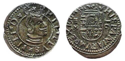 558 - Felipe IV (1621-1665). 16 maravedís. 1664. Valladolid. M.