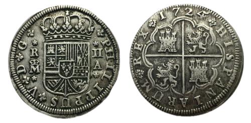 576 - Felipe V (1700-1746). 2 reales. 1724/3. Madrid. A. (Cal-778).
