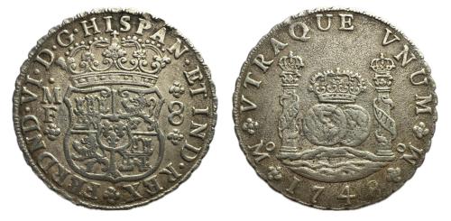 582 - Fernando VI (1746-1759). 8 reales. 1748. México. MF. (Cal-322).