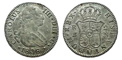 595   -  Carlos IV. (1788-1808). 2 reales. 1808. Sevilla. CN. (Cal-728)