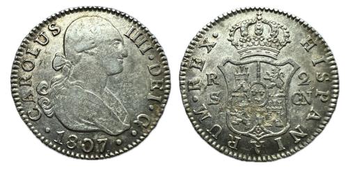 596   -  Carlos IV (1788-1808). 2 reales. 1807. Sevilla. CN. (Cal-727).