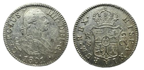 598 - Carlos IV (1788-1808). 2 reales. 1801. Sevilla. CN. (Cal 2019-722).