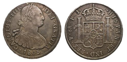 602   -  Carlos IV (1788-1808). 8 reales. 1803. Potosí. PJ. (Cal-1007).