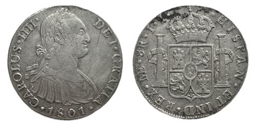 605   -  Carlos IV (1788-1808). 8 reales. 1801. Lima. IJ. (Cal-919).