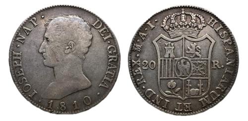 608   -  José Napoleón (1808-1814). 20 reales. 1810. Madrid. AI. (Cal-37).