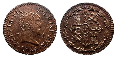 609   -  Fernando VII (1808-1833). 1 maravedí. 1824. Jubia. (Cal-124).