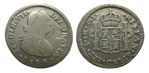 617   -  Fernando VII (1808-1833). 1 real. 1814. Santiago. FJ.
