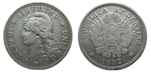 633   -  Argentina. 10 centavos. 1882. (Km-26).
