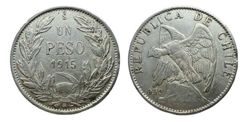 640   -  Chile. 1 Peso. 1915. Santiago.(Km. 152.4)