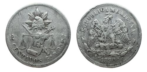 645   -  Mexico. 25 centavos. 1890. Guanajuato.