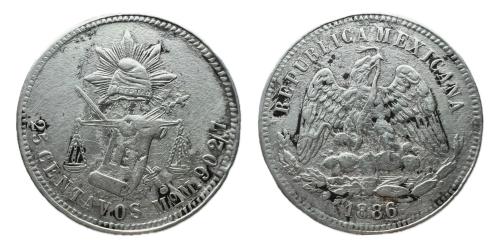 646   -  México. 25 centavos. 1886. Mexico. M. (Km-406.7)