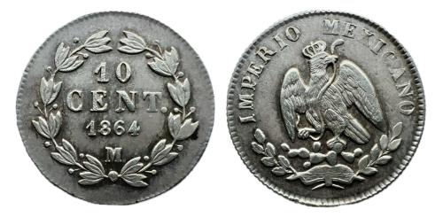 647   -  Mexico. Maximiliano. 10 centavos. 1864. México. (Km-386.1).