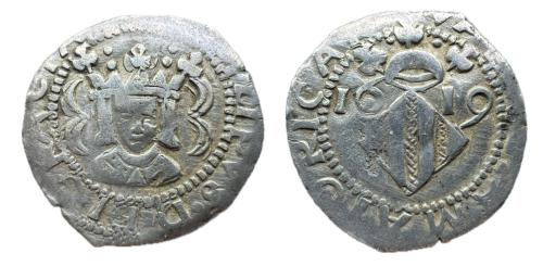 176 - Felipe III (1598-1621). Dieciocheno. 1619 Valencia. (Francisco Macías Serrano A2).