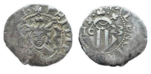 196 - Felipe IV (1621-1665). Dieciocheno. 1623. Valencia.