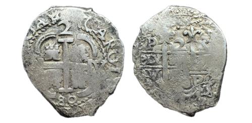 216 - Carlos II (1665-1700). 2 reales. 1680. Potosí. V. (Cal-406).