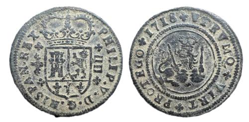 228   -  Felipe V (1700-1746). 4 maravedís. 1718. Valencia. (Cal-2016).