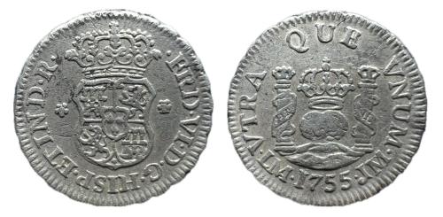 231   -  Fernando VI (1746-1759). 1/2 real. 1755. Lima. JM sobre JD. (Cal-55).