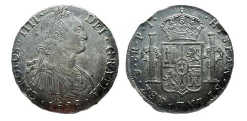 245   -  Carlos IV (1788-1808). 8 reales. 1808. Potosí. PJ.