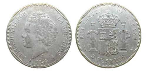 254   -  Centenario de la Peseta (1868-1931). Alfonso XIII (1886-1931). 5 pesetas. 1893*18-93. Madrid.