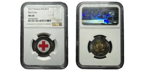 300   -  Panamá 1 balboa, 2017. 100º aniversario - Cruz Roja  NGC MS 68