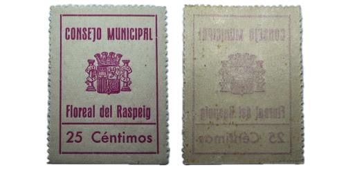302   -  Alicante. Floreal del Raspeig. 25cts. (RGH. 2465). R. EBC .