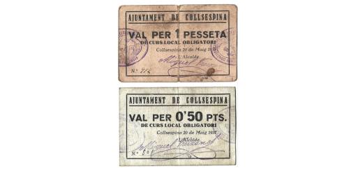 307   -  Barcelona. Collsespina. 0,50pts y 1pta. (RGH. 7643a/44). RR.