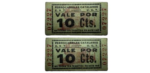 311   -  Barcelona. Ferrocarriles Catalanes. 10cts. número 07227. (RGH.6729).