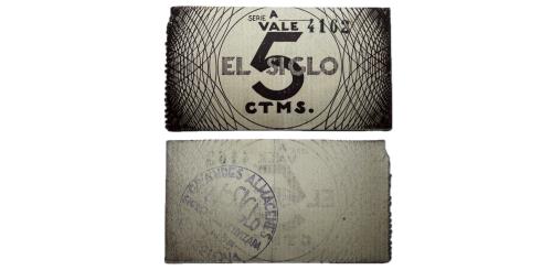 312   -  Barcelona. Grandes Almacenes El Siglo. 5cts. (RGH. 6747). RRR.