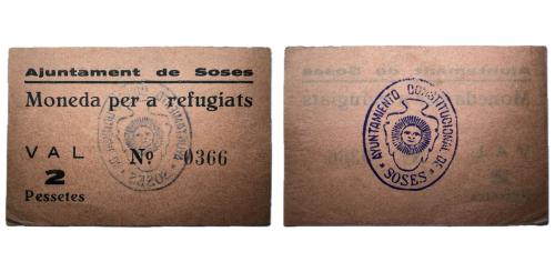 327   -  Lérida. Soses. 2 ptas. (RGH. 10.055). R. EBC