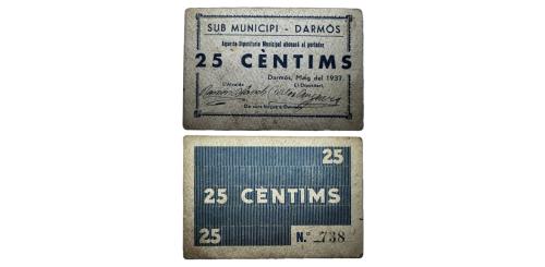 330   -  Tarragona. Darmós. 25cts. (RGH. 7710). R. MBC.