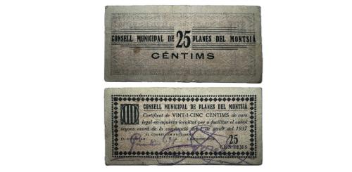 332   -  Tarragona. Planes Del Montsià. 25cts. (RGH. 9288). R. MBC-.