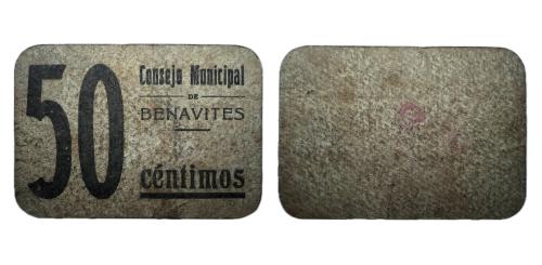333   -  Valencia. Benavites.  50cts. (RGH. 1022). RR. Cartón. MBC