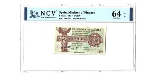339   -  España. 1pta. 1937. Pick#94. S/N C0657940. 64. Est…?€.