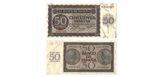 341   -  España. Burgos. 50pts. 1936. Pick#100a. S/N G314585. MBC.