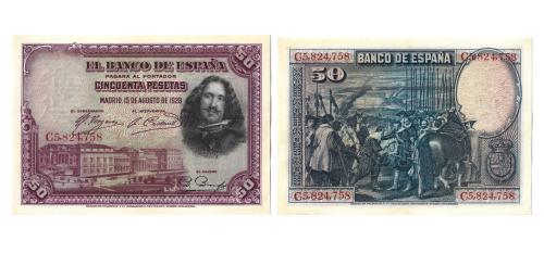 350   -  España. 50pts. 1928. Pick#75b. S/N C5824758. EBC