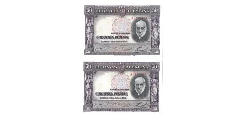 360   -  España. 50pts. 1935. Pick#88b. S/N A6779464/65. SC-