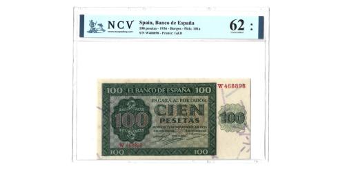 361   -  España. Burgos. 100pts. 1936. Pick#101a. S/N W468898. 62.