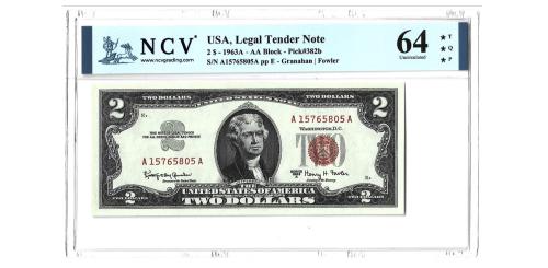 366   -  EEUU. 2$(2). 1963. Pick#382b. S/N A15765805/06A. 64/66TQP.