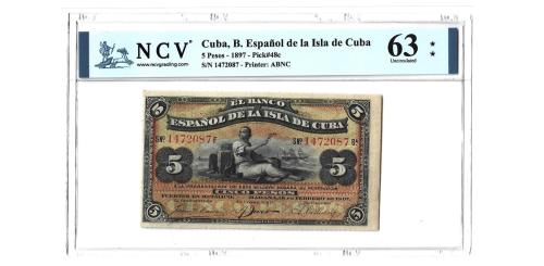 380   -  Cuba. 5 Pesos. 1897.