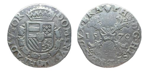 313   -  Felipe II (1556-1598). 1/2 escudo de Borgoña. 1570. Amberes. (Vti-1104).