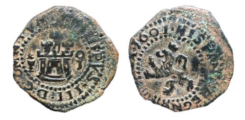 321   -  Felipe III (1598-1621). 2 maravedís. 1601. Cuenca. J. (Cal-151).